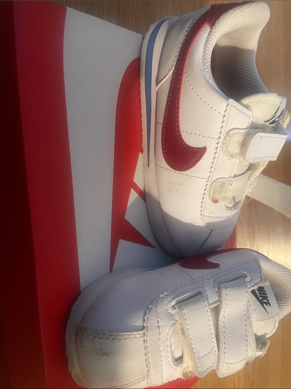 Nike White and Red Velcro Kids Sneakers